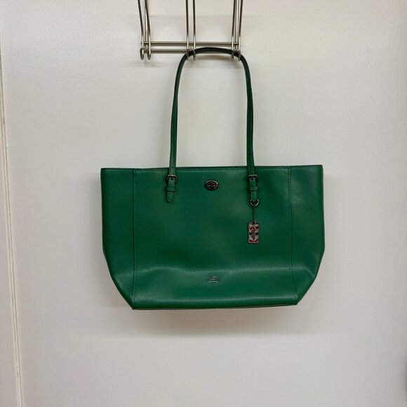 NWOT Coach Green Crossgrain Leather Turnlock Tote Bag - Picture 2 of 7